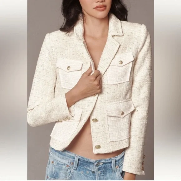 NEW By Anthropologie Tweed Patch Pocket Dickie Jacket Small - Picture 7 of 12